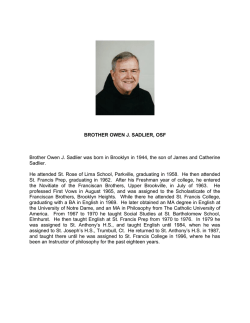 BROTHER OWEN J. SADLIER, OSF Brother Owen J. Sadlier was