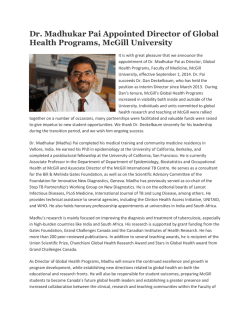 Dr. Madhukar Pai Appointed Director of Global