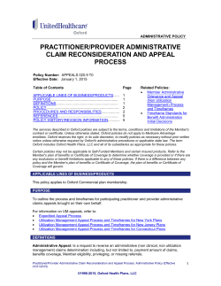 Practitioner/Provider Administrative Claim Appeal Process