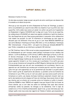 rapport moral 2013 - Syndicat National des Professions du Chien et