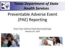 (PAE) Reporting - Texas Ambulatory Surgery Center Society