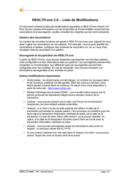 HEALTH one 3.6 &ndash; Liste de Modifications