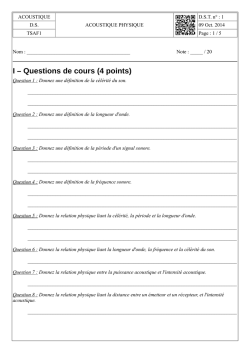 I &ndash; Questions de cours (4 points)