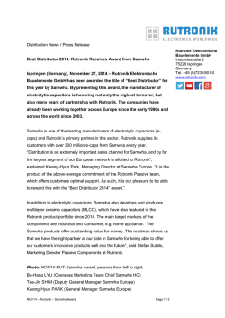 Distribution News / Press Release Best Distributor 2014: Rutronik