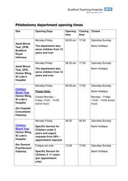 Phlebotomy department opening times