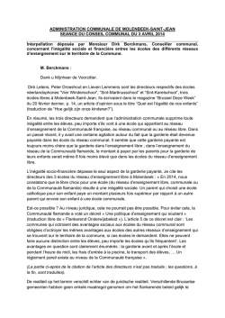 Interpellation du 3 avril 2014 de Monsieur Dirk