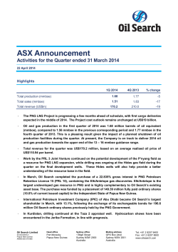 Quarterly report to 31 March 2014