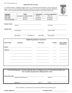 Health Plan OPT-IN form As a SOGS member, a graduate student on