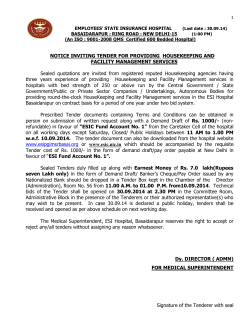 Tender Notice for Providing House Keeping and Facility