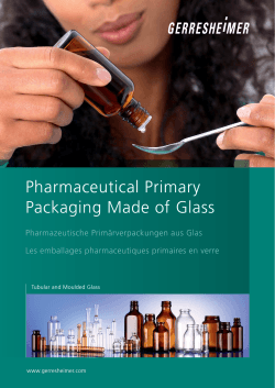 Pharmaceutical Primary Packaging Made of Glass