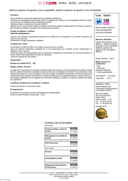 INTEC - INTEC - 2014-2015 Contenu de la formation