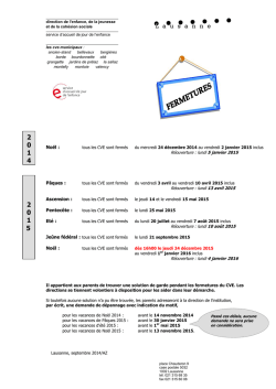 Fermetures officielles 2014-2015