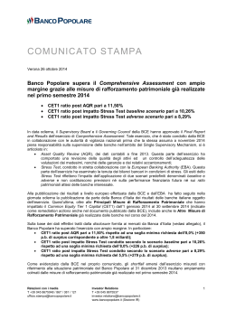 26.10.2014 - Banco Popolare supera il Comprehensive Assessment
