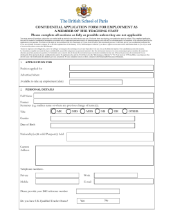 CONFIDENTIAL APPLICATION FORM FOR EMPLOYMENT AS A