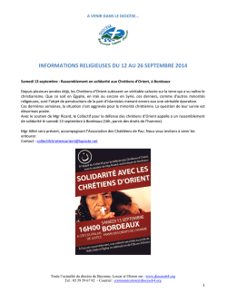 INFORMATIONS RELIGIEUSES DU 12 AU 26 SEPTEMBRE 2014