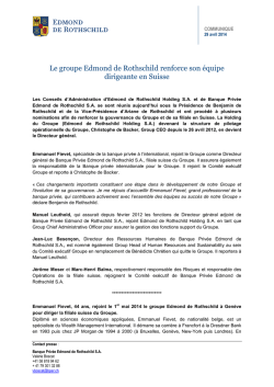 Le groupe Edmond de Rothschild renforce son équipe dirigeante en