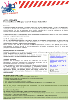 APPEL A PROJETS Demain en France 2015