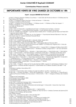 IMPORTANTE VENTE DE VINS SAMEDI 25