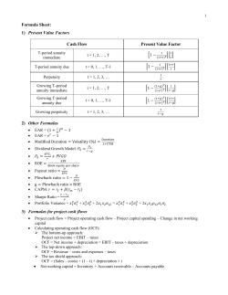 Formula Sheet: 1) Present Value Factors 2) Other Formulas 3
