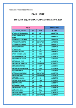 Effectif Equipe Nationale - F&eacute;d&eacute;ration Tunisienne de Natation