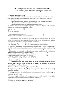 DS : Physique associ&eacute;e aux techniques du vide IUTS J&eacute;r&ocirc;me, dept