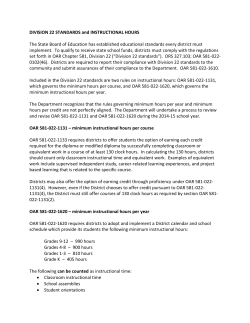 DIVISION 22 STANDARDS and INSTRUCTIONAL HOURS The