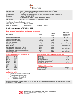 Quality parameters CEM I 52.5 N