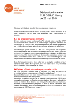 Déclaration liminaire CLR GSBdD Nancy du 28 mai 2014