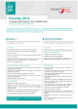 Priorit&eacute;s CIF-CDI - Fongecif Ile de France
