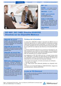 Fiche programme ISO 9001, ISO 13485, Directive 93/42/CEE
