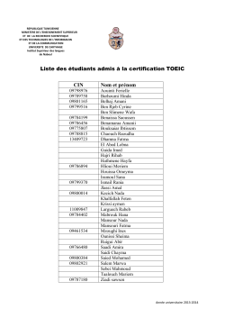 Liste des étudiants admis à la certification TOEIC CIN Nom et