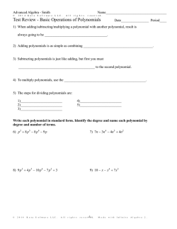 Infinite Algebra 2 - Test Review - Basic Operations of Polynomials