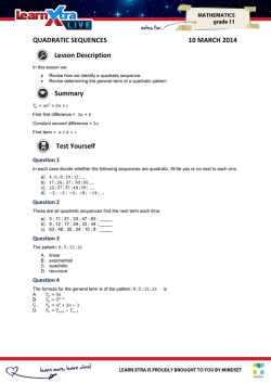 QUADRATIC SEQUENCES 10 MARCH 2014