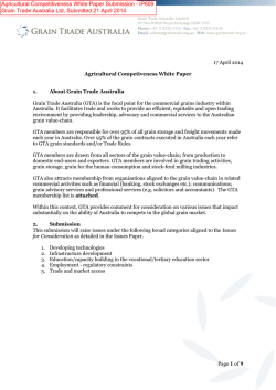 IP609 Grain Trade Australia Ltd, Submitted 21 April 2014