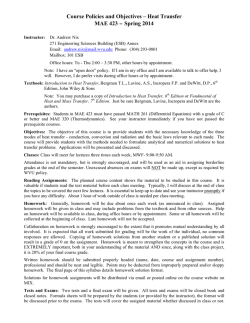 Heat Transfer MAE 423 &minus; Spring 2014