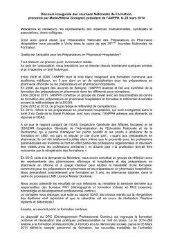 Discours de la Pr&eacute;sidente: s&eacute;ance inaugurale des JNF