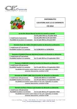 DISPONIBILITES LOCATIONS AVEC LE CE CHEMINOTS ETE 2014