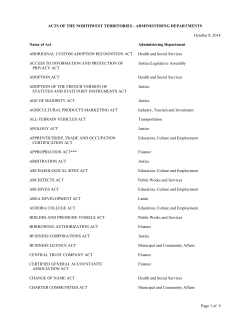 Acts of the Northwest Territories: Administering Departments