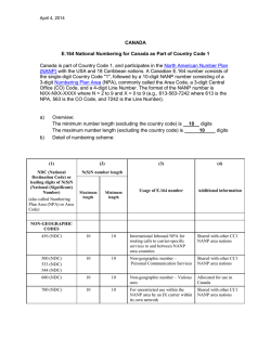 Canadian Dial Plan Table