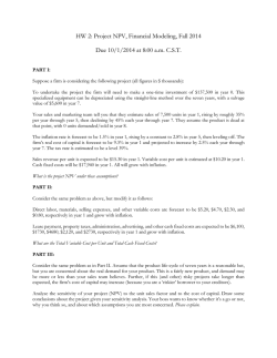 HW 2: Project NPV, Financial Modeling, Fall 2014 Due 10/1/2014 at