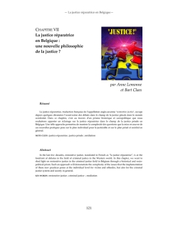 La justice r&eacute;paratrice en Belgique : une nouvelle philosophie de la