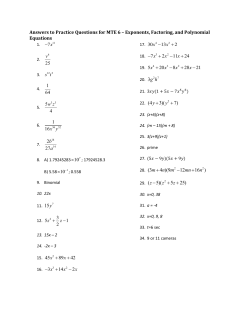 Answers to Practice Questions for MTE 6 – Exponents, Factoring