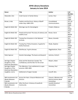 January to June, 2014 - Alberta Family Histories Society