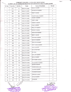 Merit List for Admission in Health Care Course