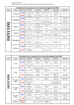 Calendrier des examens de la session principale Mai 2014