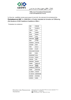 Direction des Ressources Humaines La liste des candidats retenus