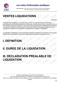 VENTES LIQUIDATIONS I. DEFINITION II. DUREE DE LA
