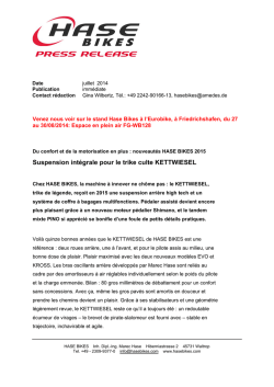 Hase Bikes nouveaut&eacute;s 2015, Julliet 2014