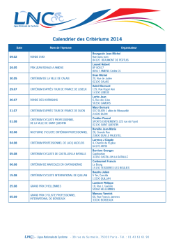 Calendrier des Critériums 2014