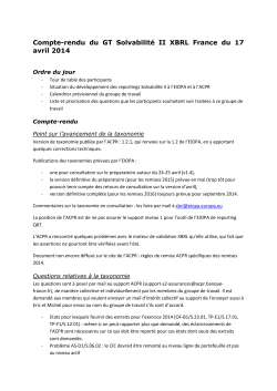 Compte-rendu du GT Solvabilité II XBRL France du 17 avril 2014